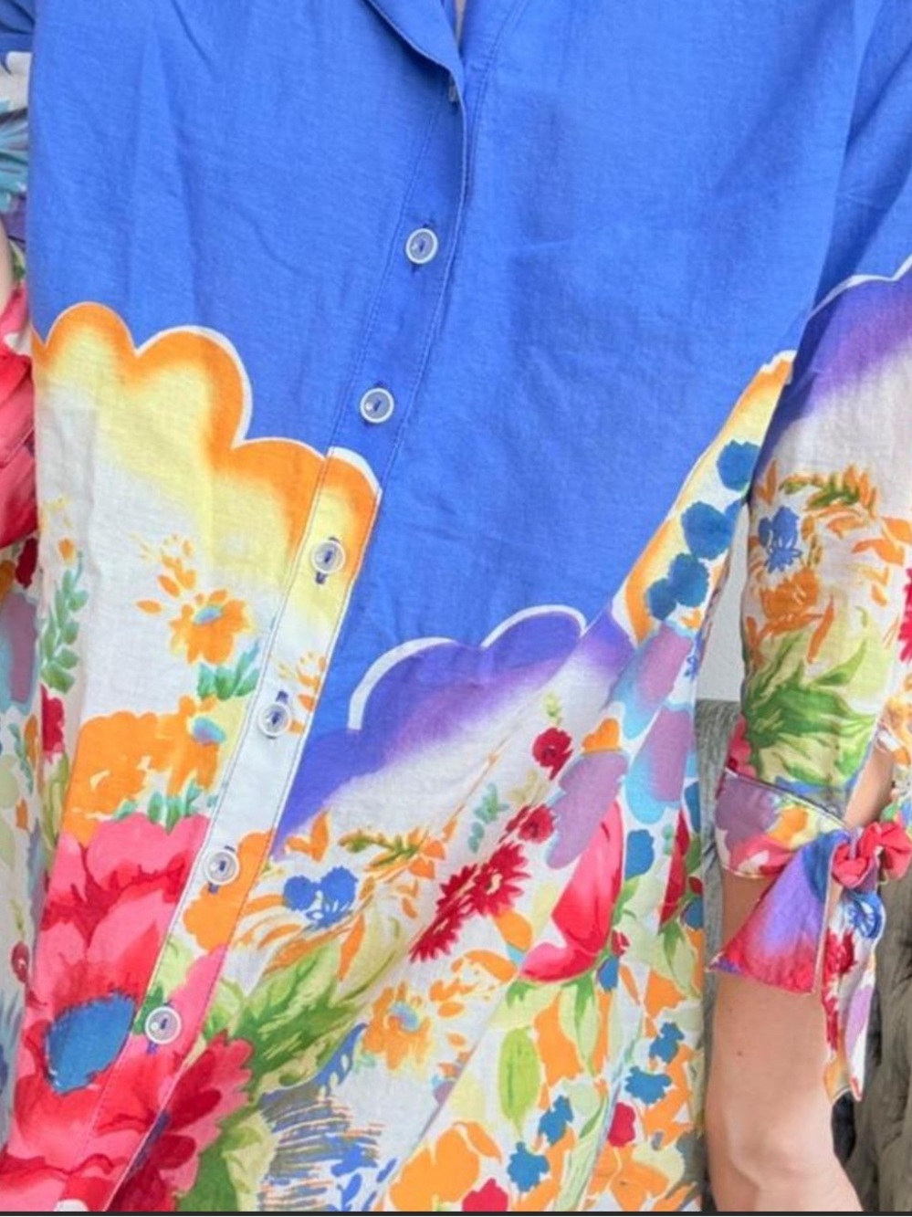 Vintage 100% Cotton Floral Button Down Large 3/4 Sleeves Colorful